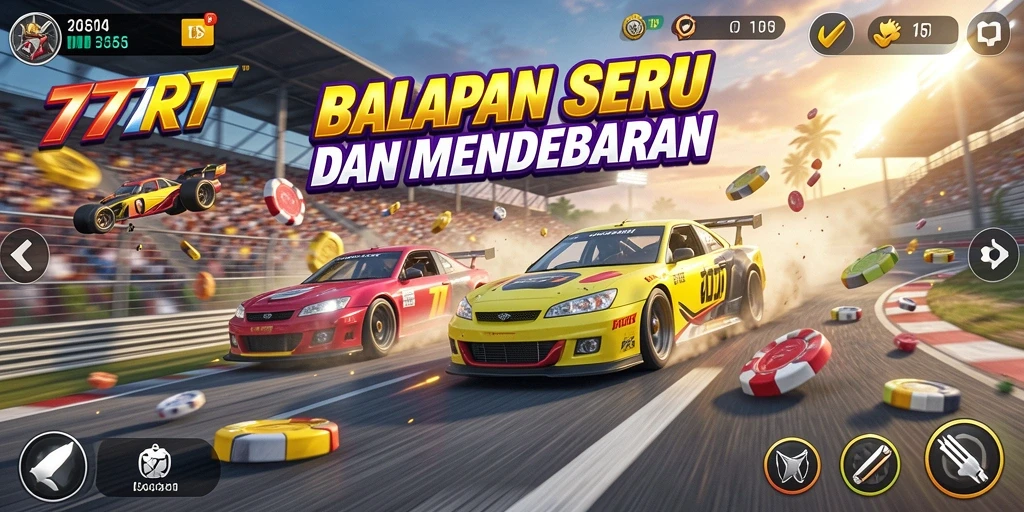 Gameplay Racing mendebarkan dalam 777RT dengan lintasan beragam.