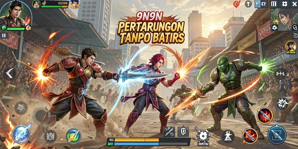 Tampilan gameplay 9N9N dengan aksi pertarungan yang menegangkan.