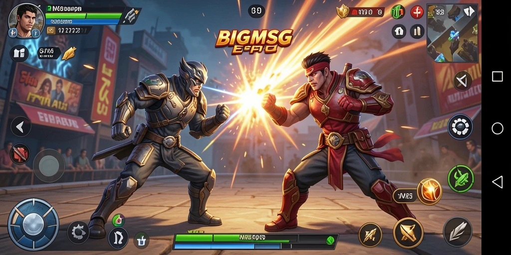Tampilan gameplay BIGMSG yang intens dengan aksi pertarungan yang menarik.