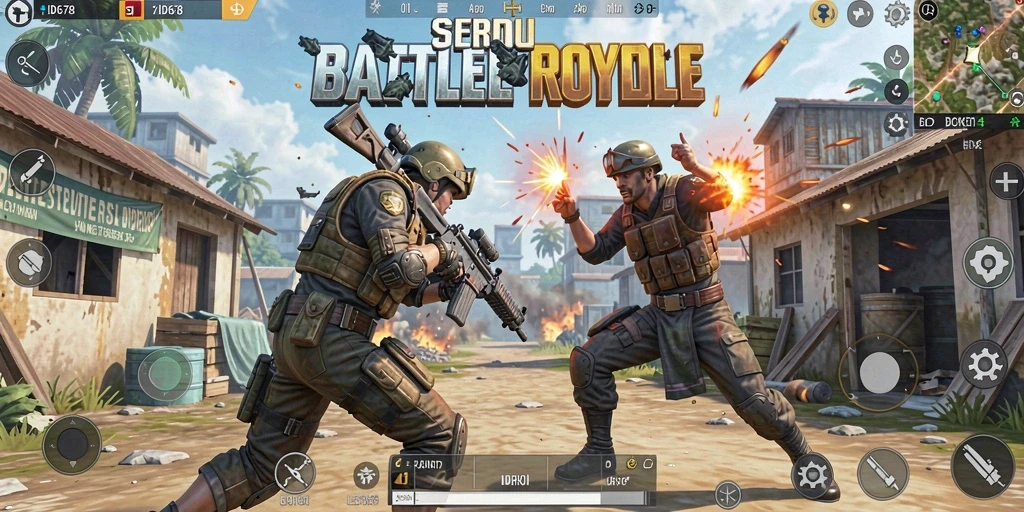 Screenshot ID678 menampilkan aksi pertarungan seru dalam arena Battle Royale.