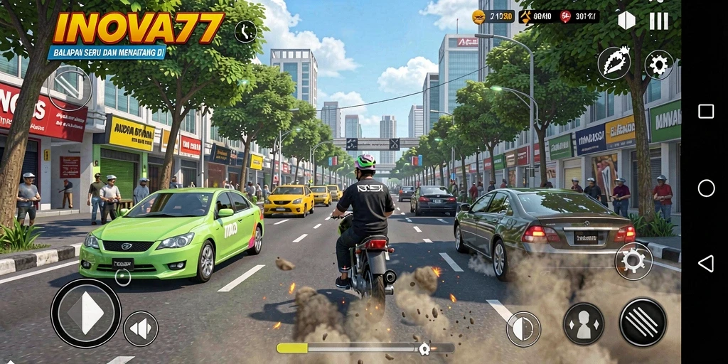 Gameplay seru dan menantang dari INOVA77 dalam suasana balapan.