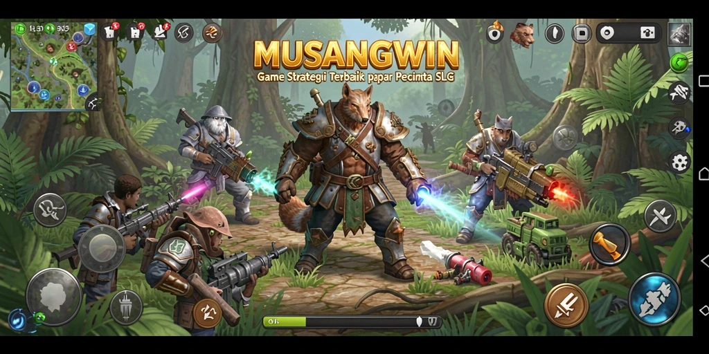Screenshot utama MUSANGWIN yang menunjukkan momen seru dalam gameplay SLG.