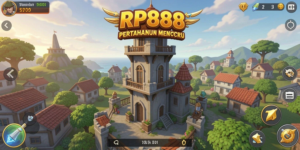 Screenshot gameplay RP888 menunjukkan aksi menara pertahanan yang mendebarkan.