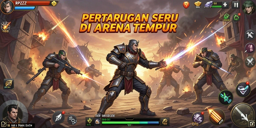 Screenshot RPZZZ menampilkan pertarungan seru antara dua karakter dengan grafik mencolok.