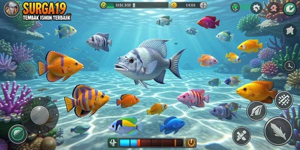 Tampilan gameplay menakjubkan dari SURGA19, memikat dengan aksi tembak ikan.