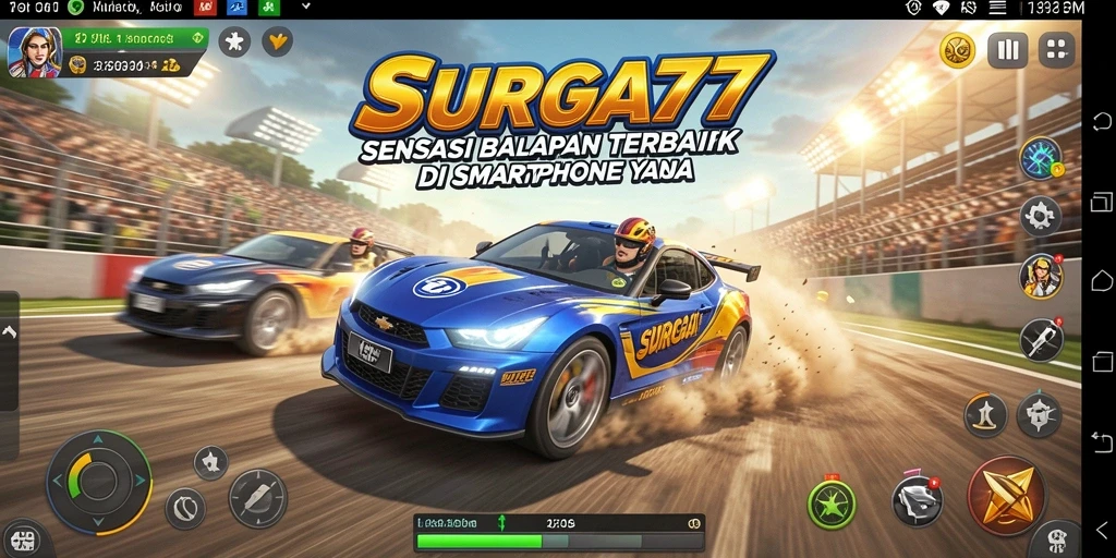 Screenshot gameplay SURGA77 menampilkan aksi balapan seru dan realistis.